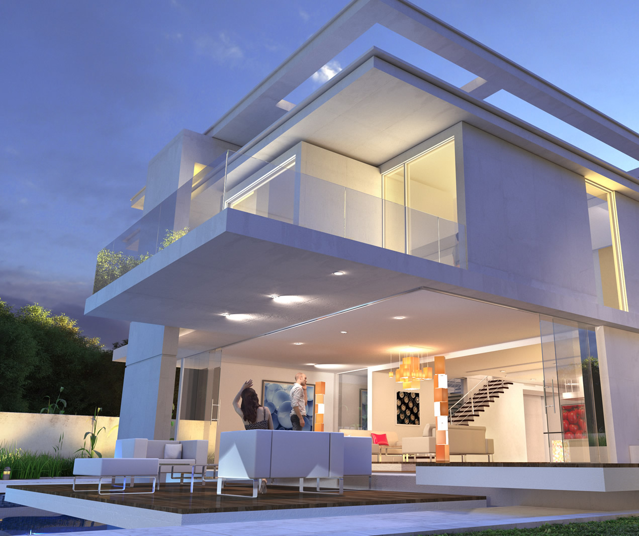 Home render from the garden onto balcony | Kuda